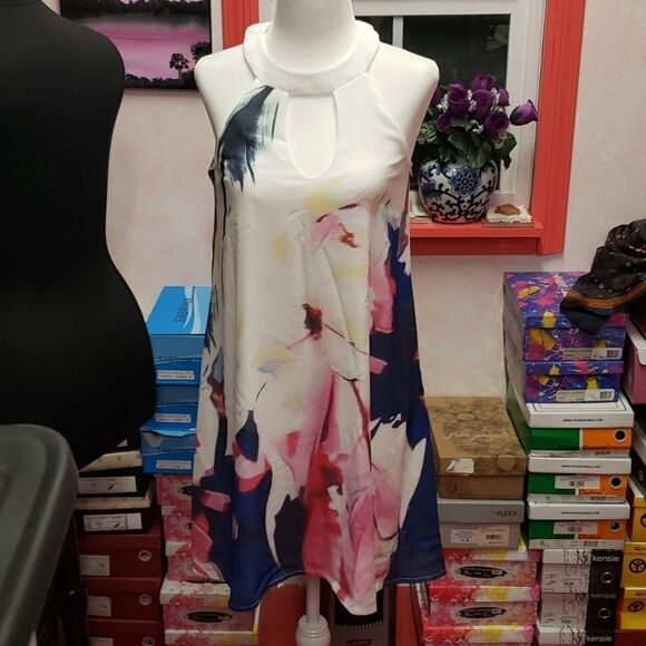 Pink floral Printed Flowy Mini Dress Sleeveless 4-6 8-10 12-14 - Picture 2 of 13